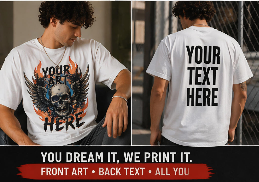 Custom 2-Sided T-Shirt | Full Color Front, Vinyl Lettering Back