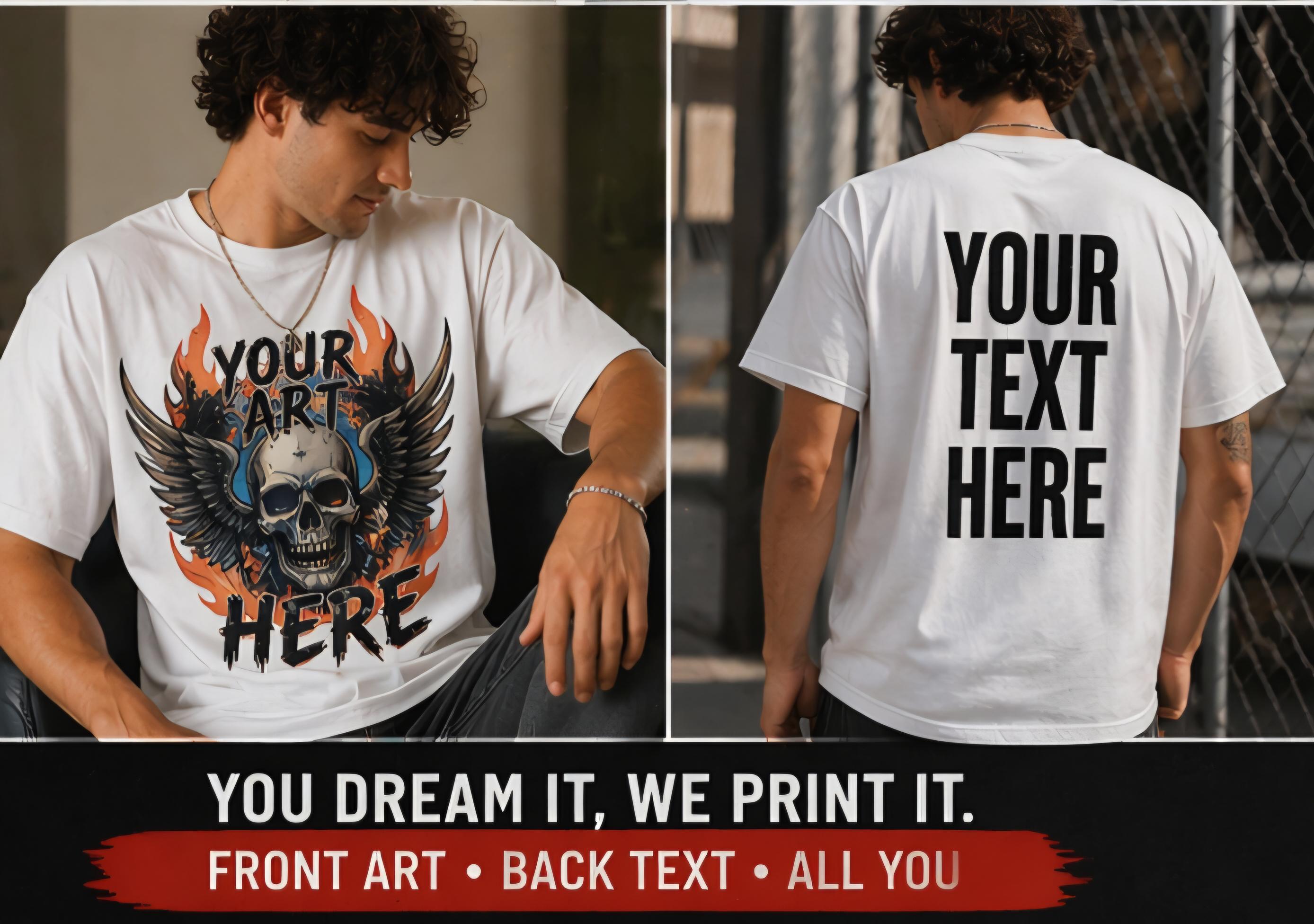 Custom 2-Sided T-Shirt | Full Color Front, Vinyl Lettering Back