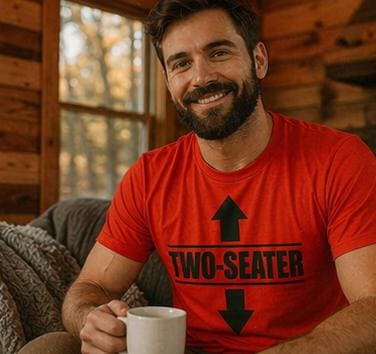 Two-Seater Shirt –  Humorous Tee - Funny Shirt for Him-Adult Themed. Viral Attention Getter