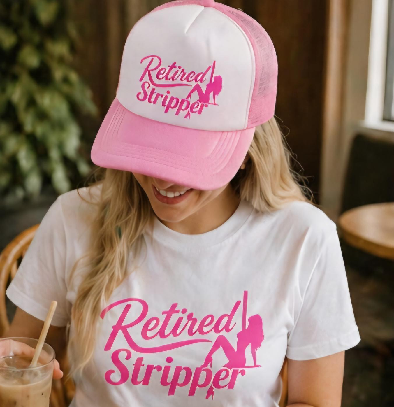 Retired Stripper Shirt and Hat Set | Bachelorette Party Outfit, Girls Trip Gag Gift