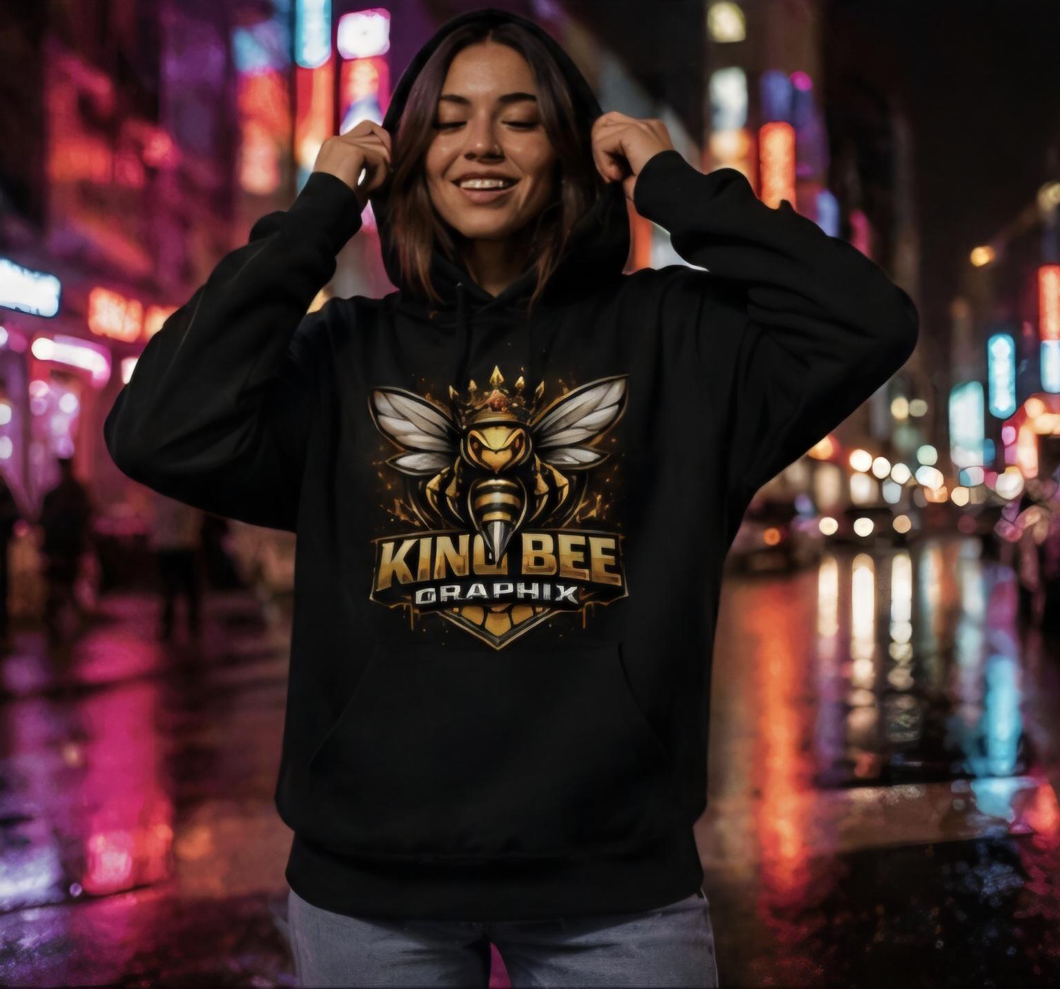 King Bee Graphix Hoodie – Black Crown Bee Logo Streetwear Sweatshirt