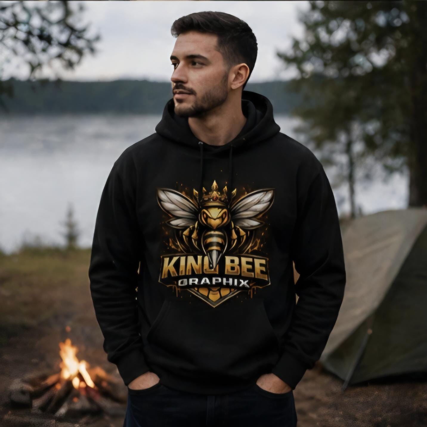 King Bee Graphix Hoodie – Black Crown Bee Logo Streetwear Sweatshirt