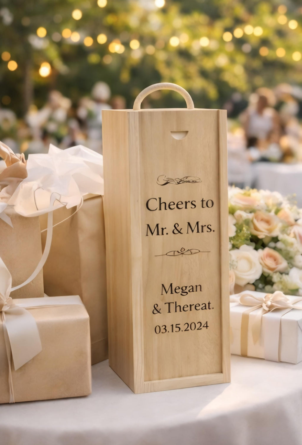 Custom Engraved Wooden Wine Box | Personalized Wedding Anniversary Keepsake