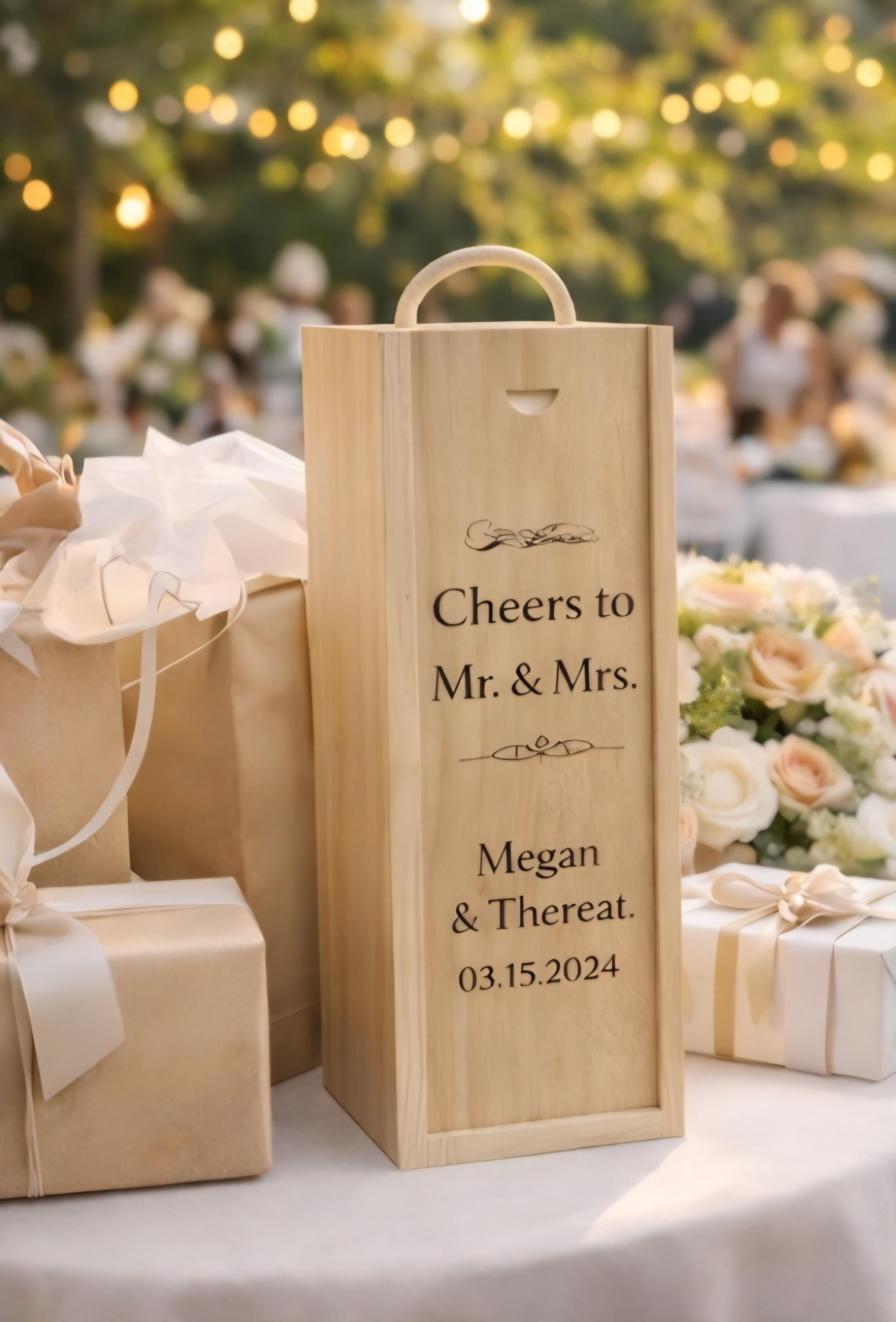 Custom Engraved Wooden Wine Box | Personalized Wedding Anniversary Keepsake