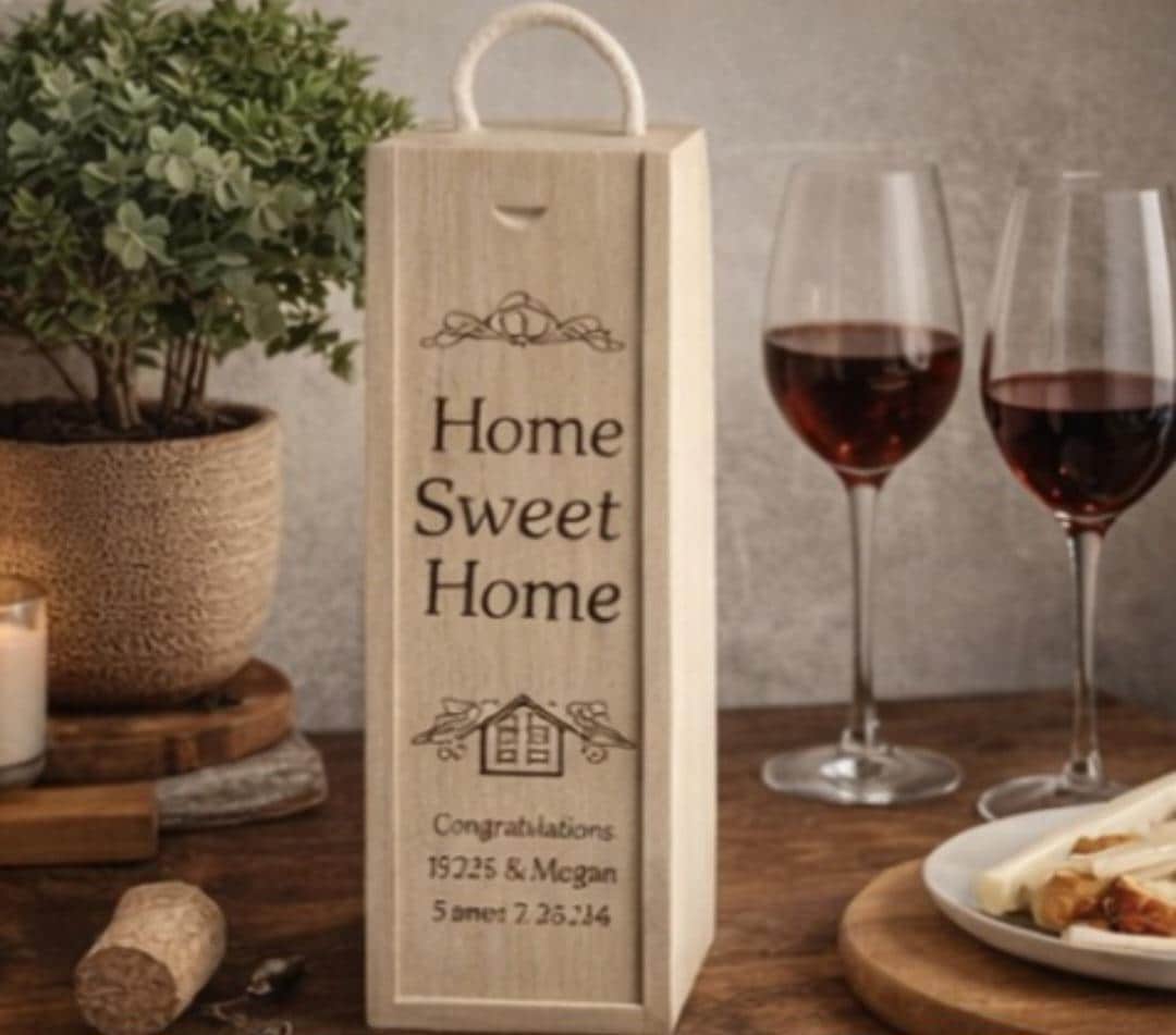 Personalized Wooden Wine Box | Custom Engraved Keepsake, Wedding Anniversary Gift