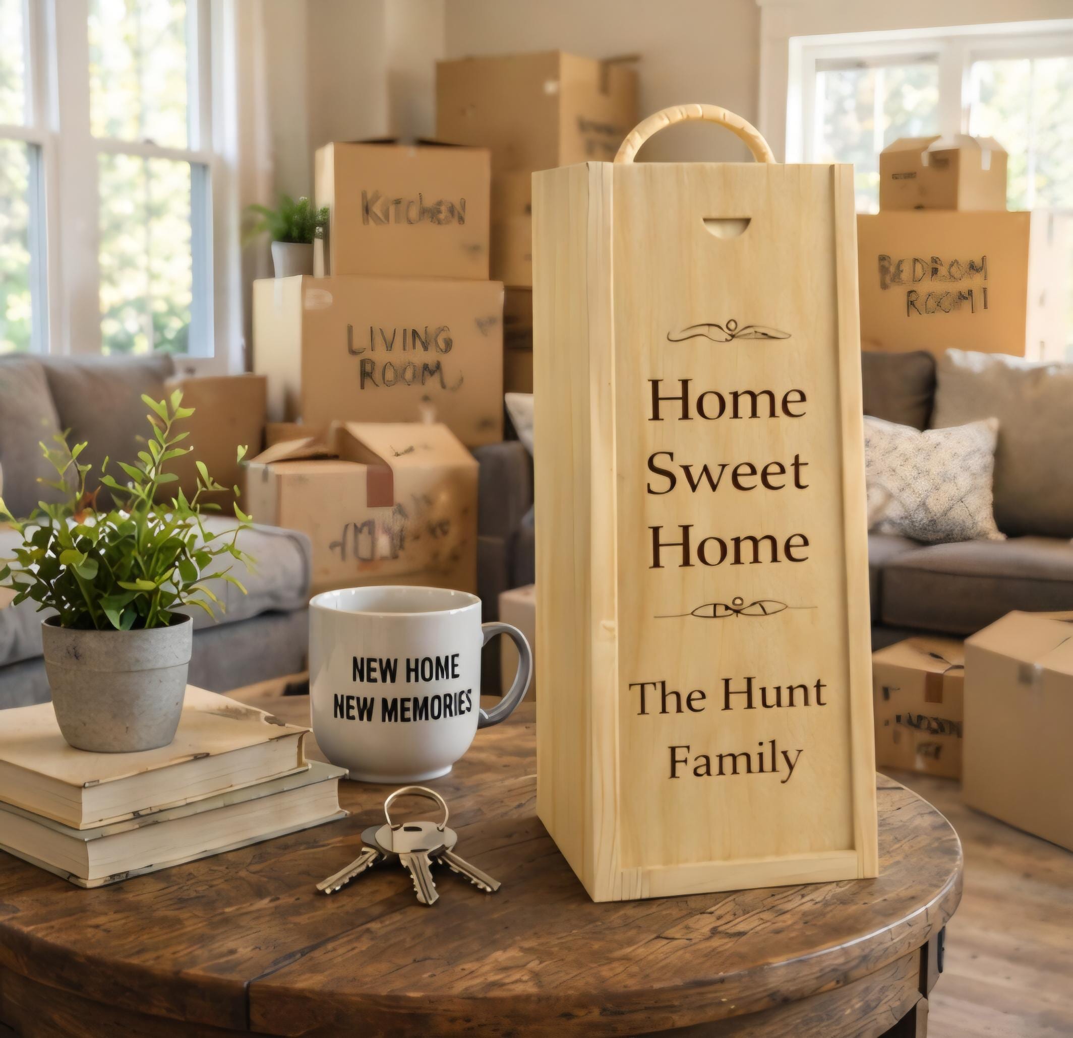Custom Engraved Wood Wine Box | Realtor Closing Gift, Housewarming Present