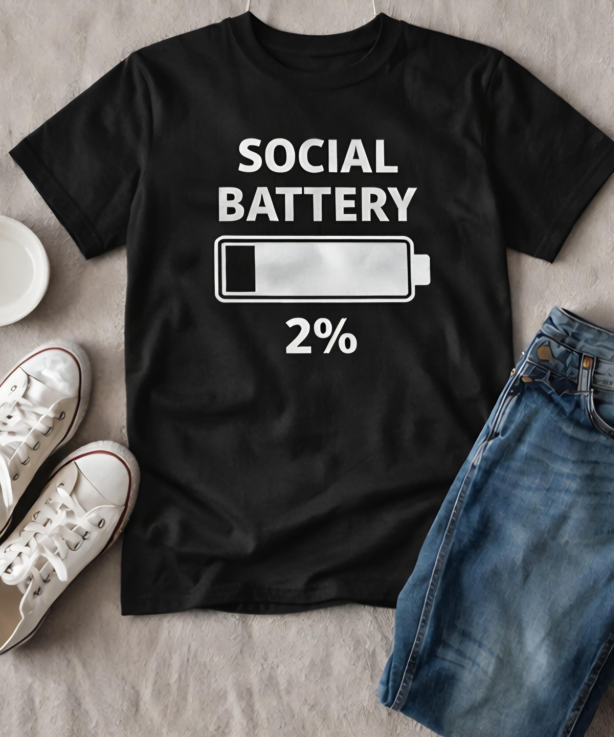 Social Battery 2% Shirt: Funny Introvert, Social Anxiety Tee, Relatable Humor