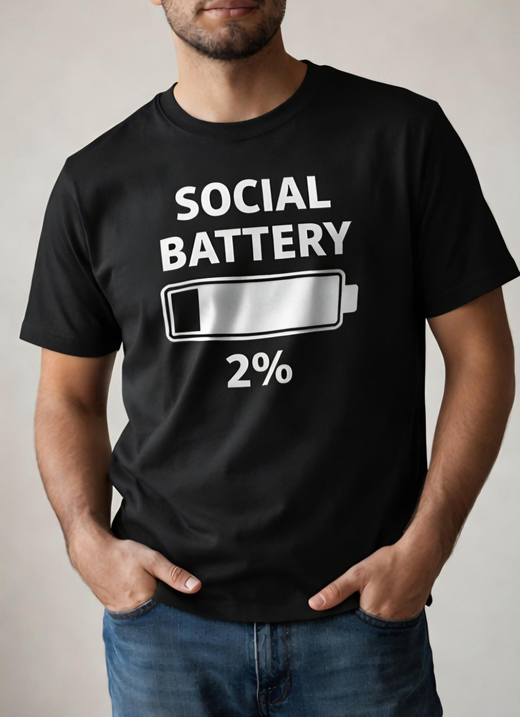 Social Battery 2% Shirt: Funny Introvert, Social Anxiety Tee, Relatable Humor
