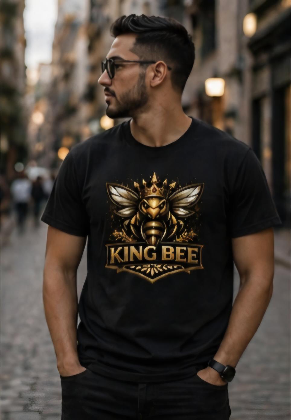 King Bee Graphic T Shirt | Gold Bee Crown Shirt | Streetwear Tee | Unisex Black Shirt | Urban Fashion | Gift for Him Her | Hive Mentality Sh