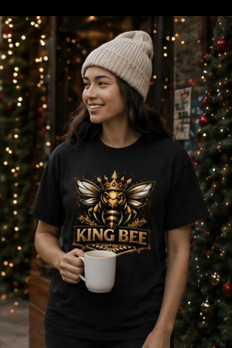 King Bee Graphic T Shirt | Gold Bee Crown Shirt | Streetwear Tee | Unisex Black Shirt | Urban Fashion | Gift for Him Her | Hive Mentality Sh