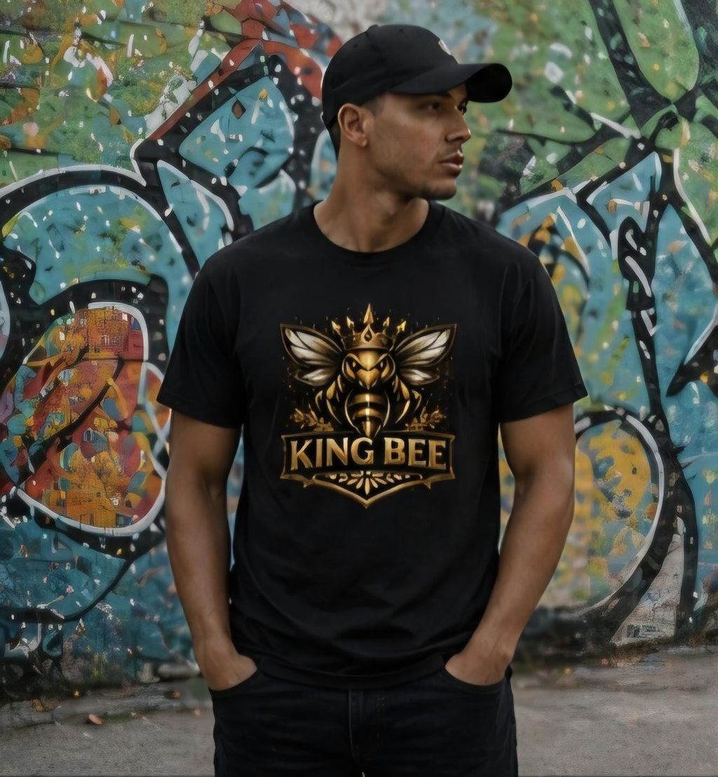 King Bee Graphic T Shirt | Gold Bee Crown Shirt | Streetwear Tee | Unisex Black Shirt | Urban Fashion | Gift for Him Her | Hive Mentality Sh