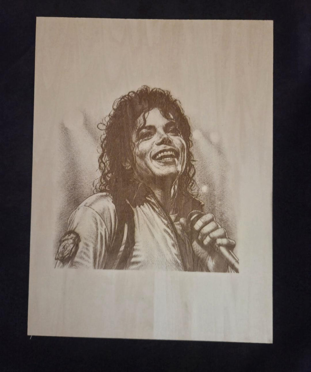 Michael Jackson Wood Engraving | 16x12 Laser Engraved Wall Art | MJ Portrait Wood Panel | Music Legend Decor | Gift for Fans | King of Pop A