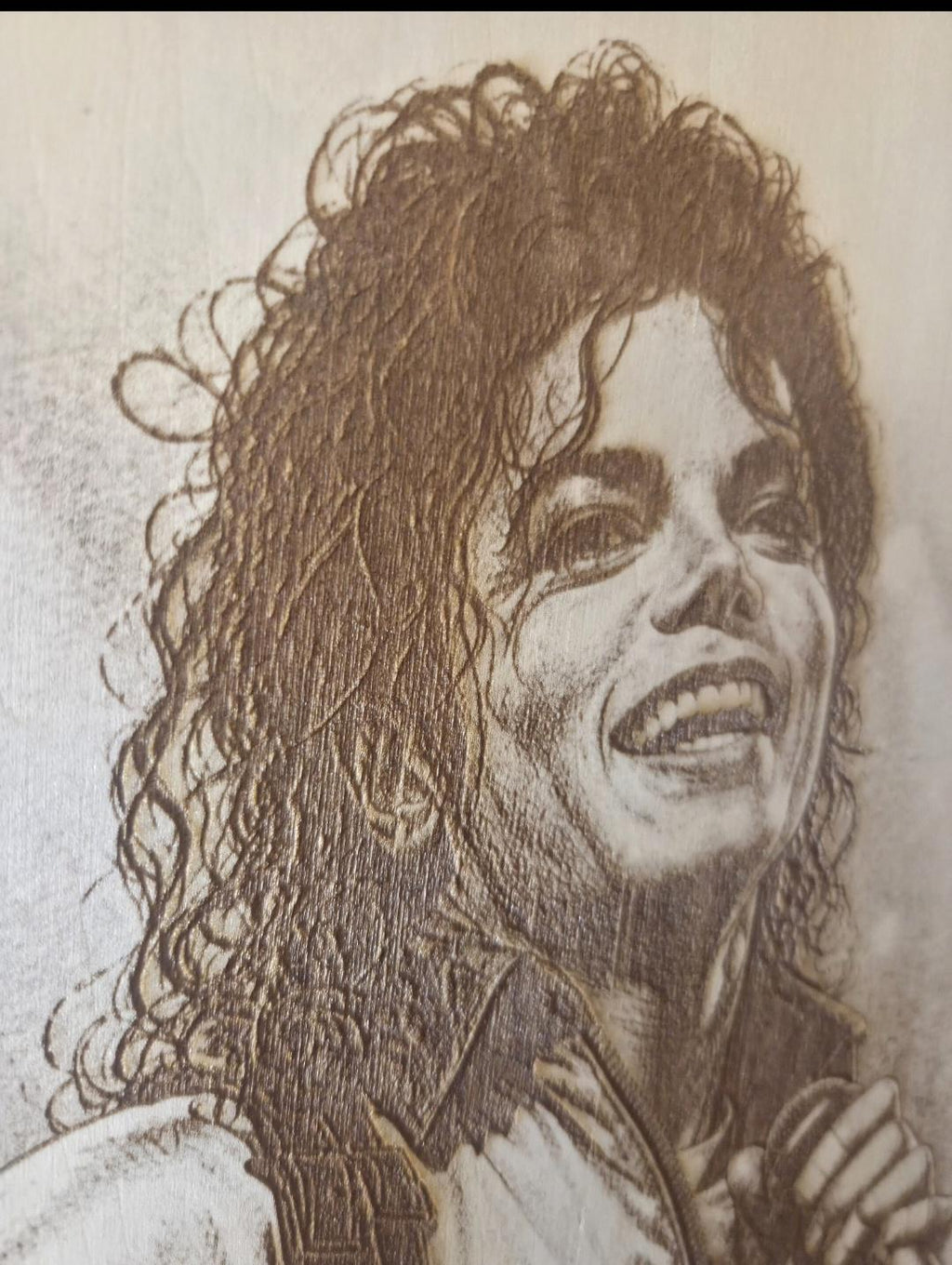 Michael Jackson Wood Engraving | 16x12 Laser Engraved Wall Art | MJ Portrait Wood Panel | Music Legend Decor | Gift for Fans | King of Pop A