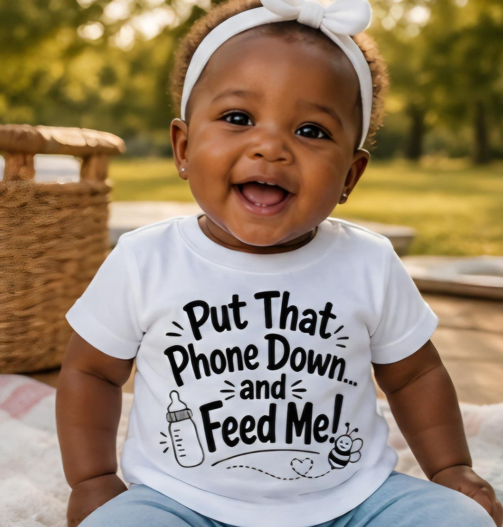 Funny Baby Shirt – Put That Phone Down and Feed Me – Cute Baby Onesie – New Parent Gift – Baby Humor Shirt – Infant Bodysuit – Little Hive C