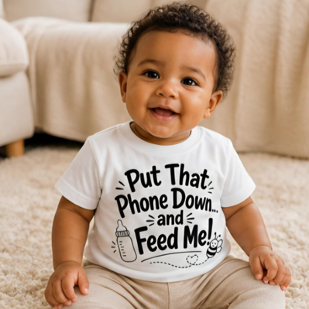 Funny Baby Shirt – Put That Phone Down and Feed Me – Cute Baby Onesie – New Parent Gift – Baby Humor Shirt – Infant Bodysuit – Little Hive C