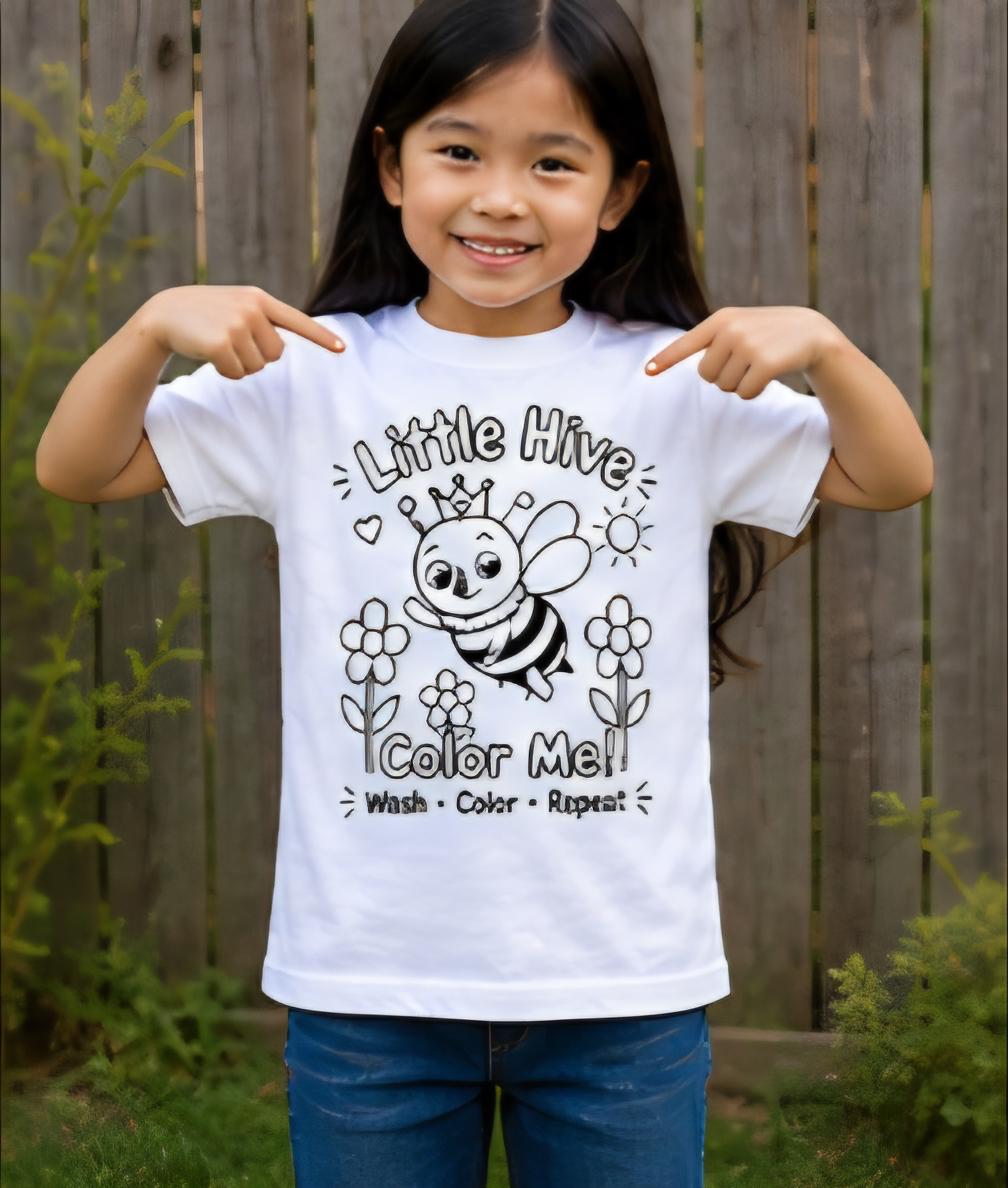 Color Your Own Kids T-Shirt – Washable Coloring Shirt – Reusable Coloring Tee for Kids – Little Hive Bee Shirt – Interactive Kids Activity S