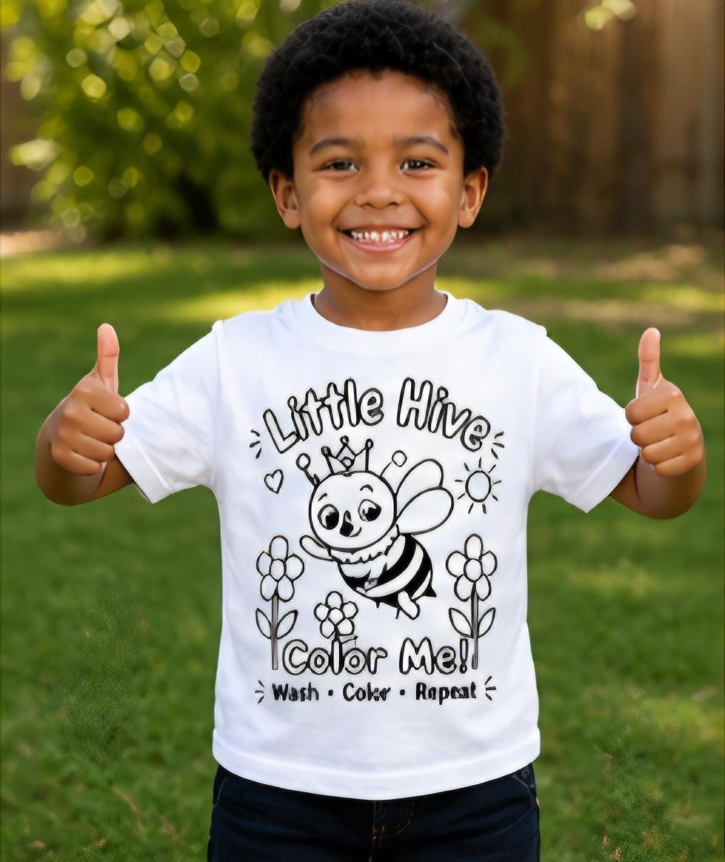 Color Your Own Kids T-Shirt – Washable Coloring Shirt – Reusable Coloring Tee for Kids – Little Hive Bee Shirt – Interactive Kids Activity S