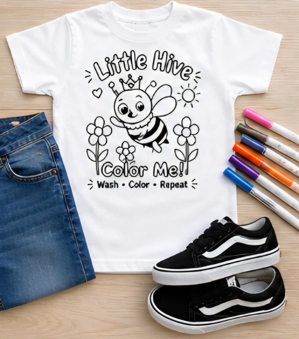 Color Your Own Kids T-Shirt – Washable Coloring Shirt – Reusable Coloring Tee for Kids – Little Hive Bee Shirt – Interactive Kids Activity S