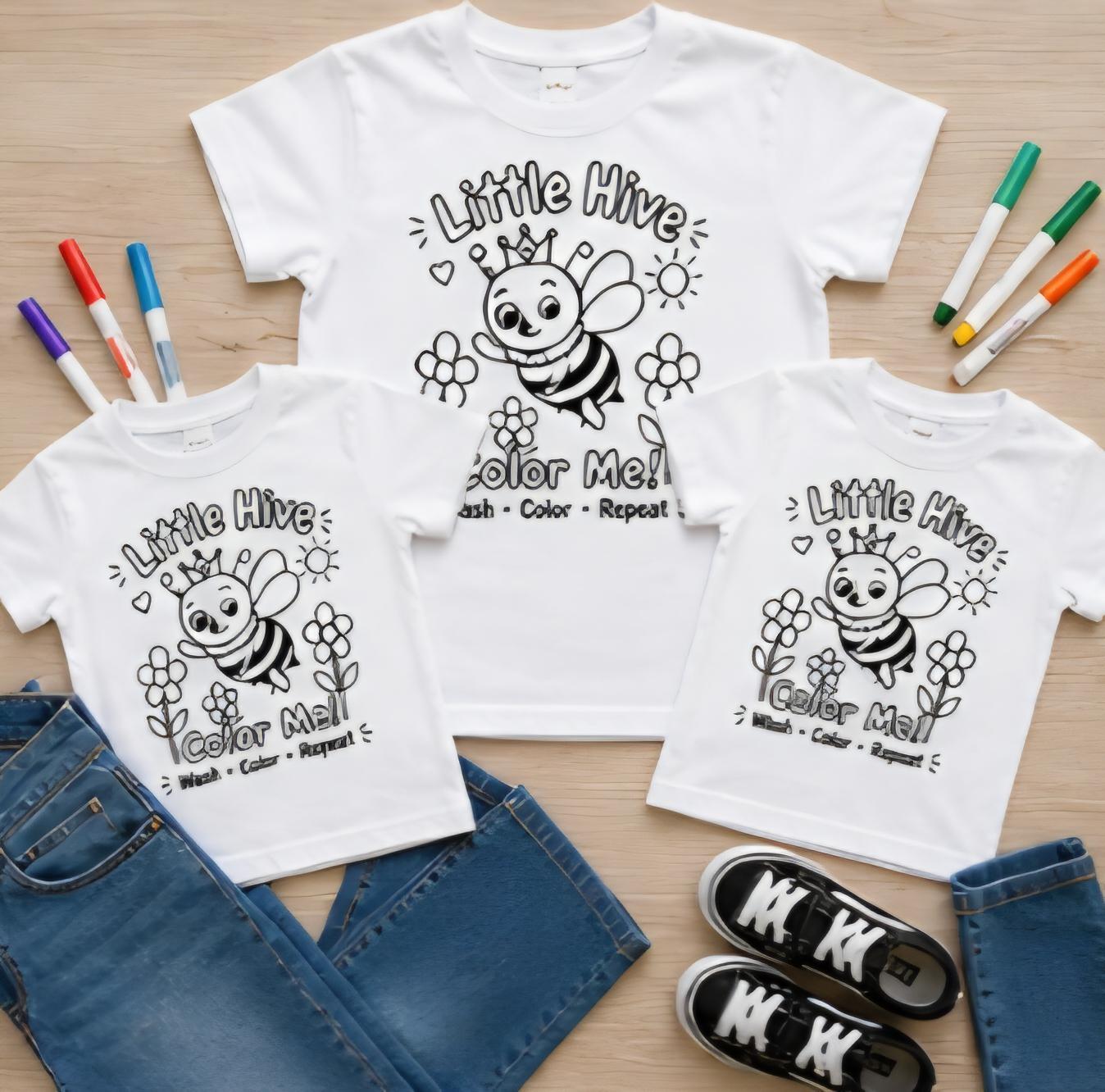 Family Coloring Shirt Bundle – Matching Family Shirts – Color Your Own T-Shirts – Washable Kids Activity Shirts – Reusable Coloring Tee Set
