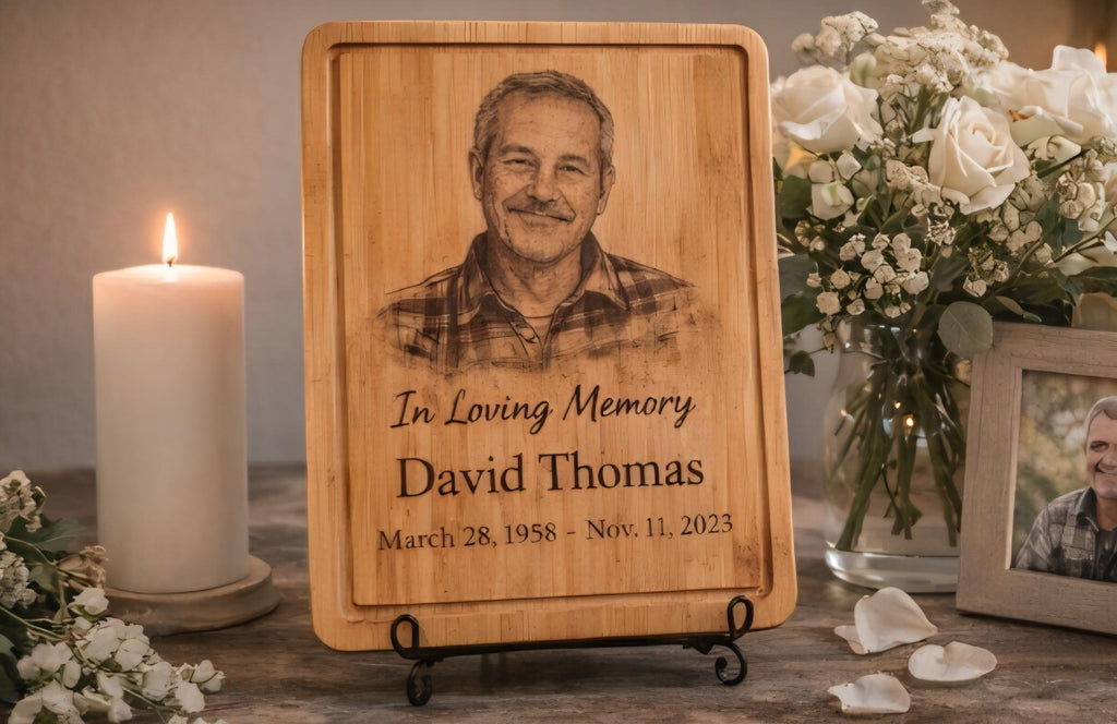 Memorial Photo Engraved Bamboo Cutting Board | Custom Remembrance Keepsake