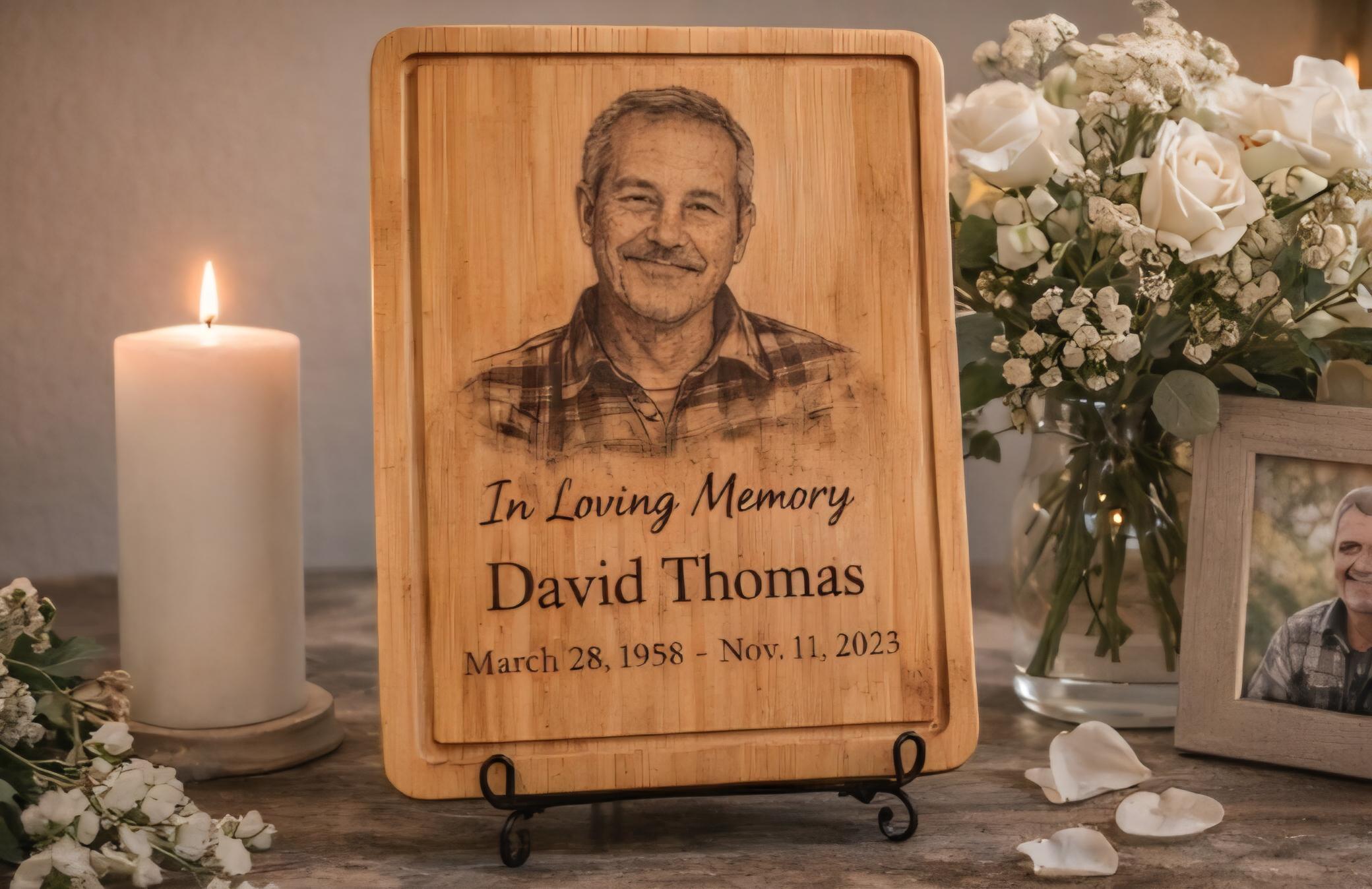 Memorial Photo Engraved Bamboo Cutting Board | Custom Remembrance Keepsake