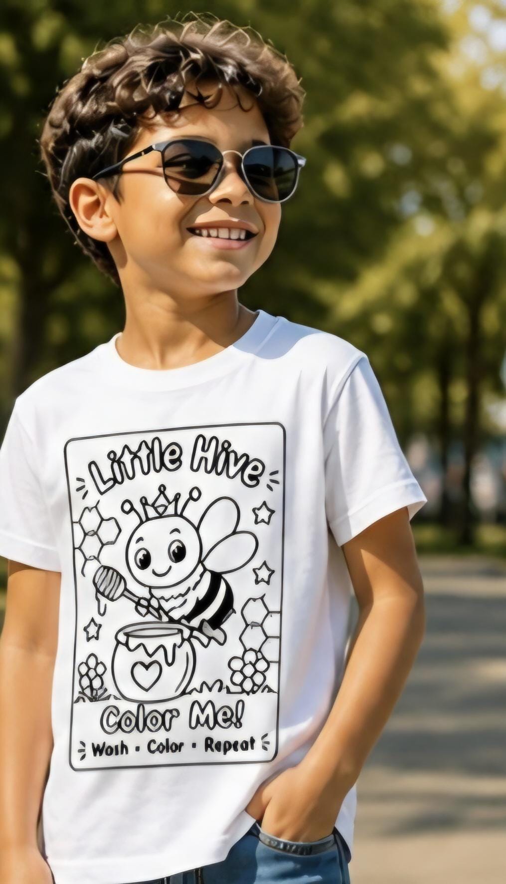 Color Your Own Kids T-Shirt – Washable Coloring Shirt – Reusable Coloring Tee – Little Hive Bee Shirt – Kids Activity Shirt – Color Me Shirt