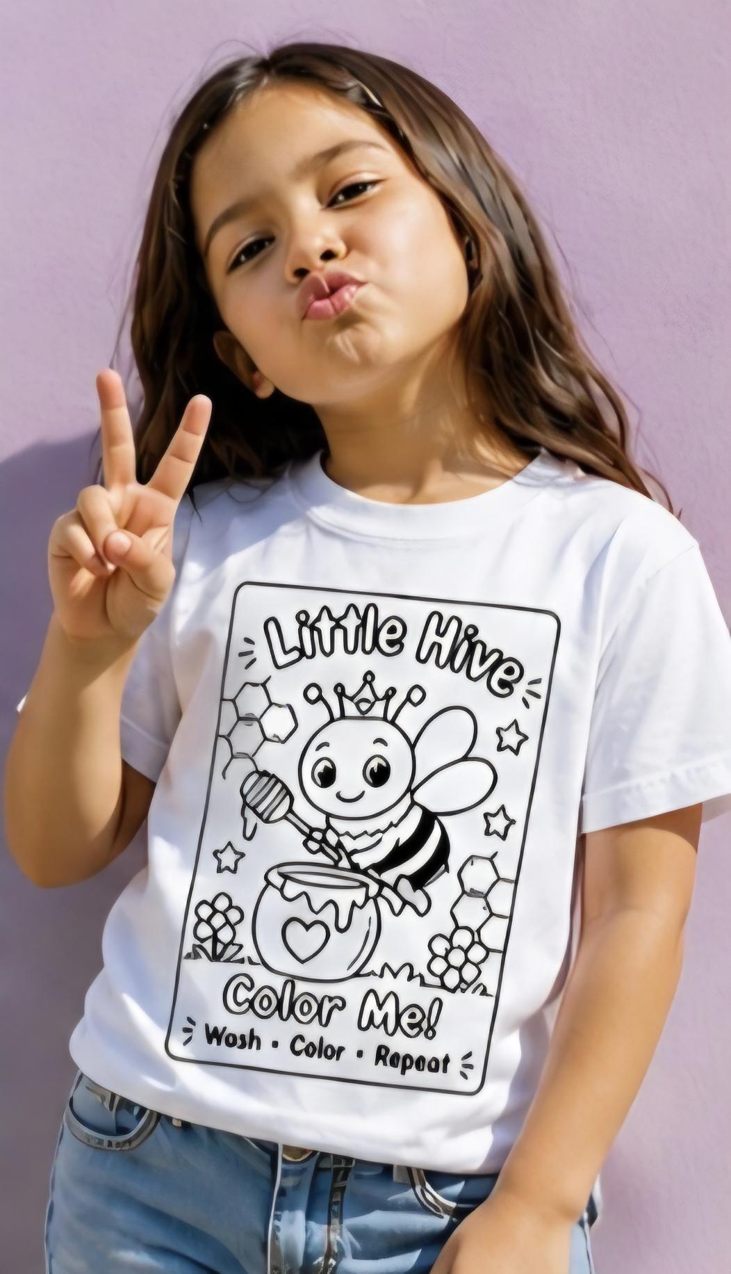 Color Your Own Kids T-Shirt – Washable Coloring Shirt – Reusable Coloring Tee – Little Hive Bee Shirt – Kids Activity Shirt – Color Me Shirt