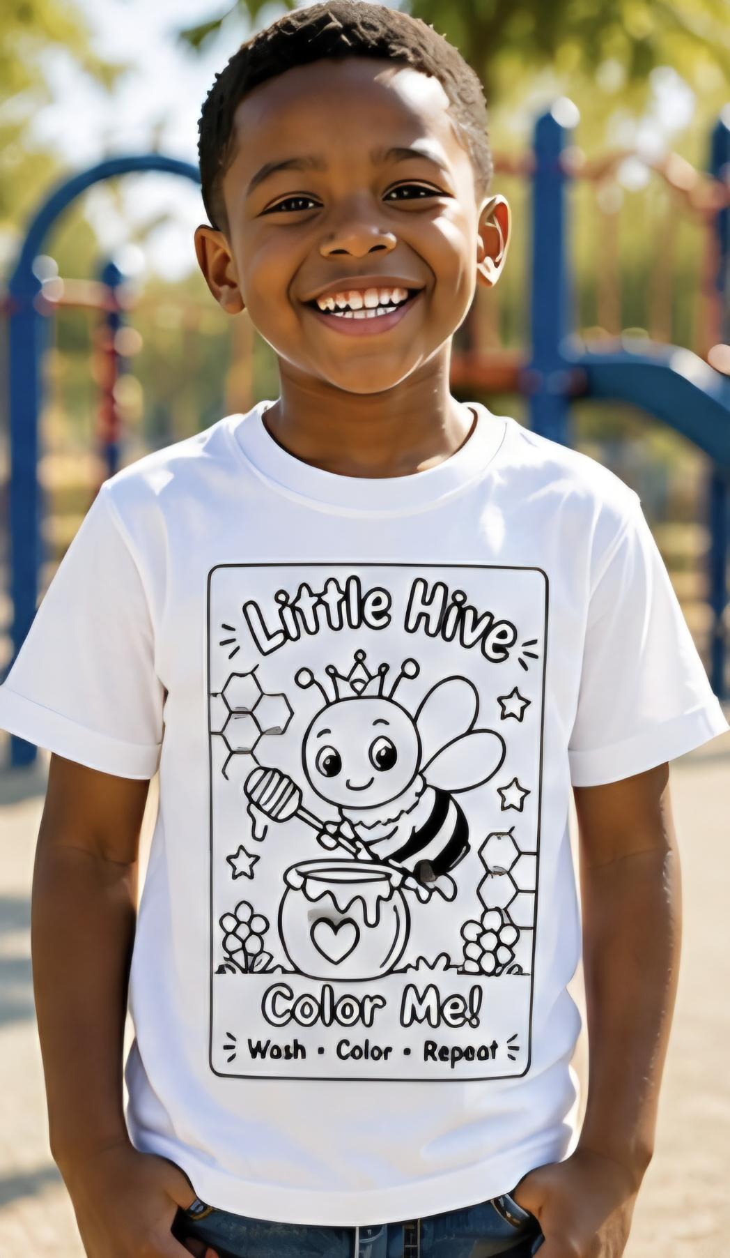 Color Your Own Kids T-Shirt – Washable Coloring Shirt – Reusable Coloring Tee – Little Hive Bee Shirt – Kids Activity Shirt – Color Me Shirt