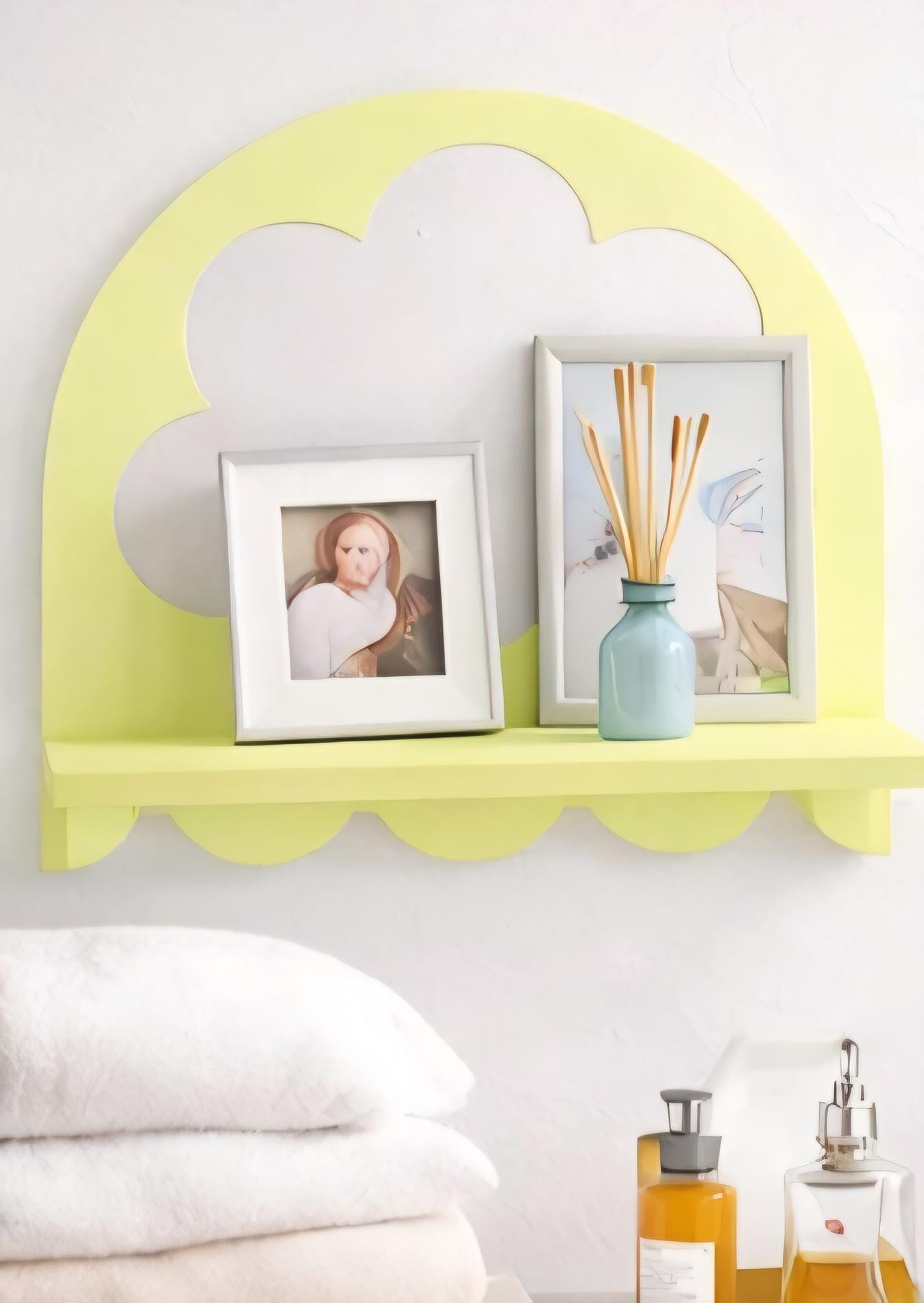 Scalloped Arch Wall Shelf | Modern Minimalist Plant Decor, Light Green Wood Accent (10" x 12")