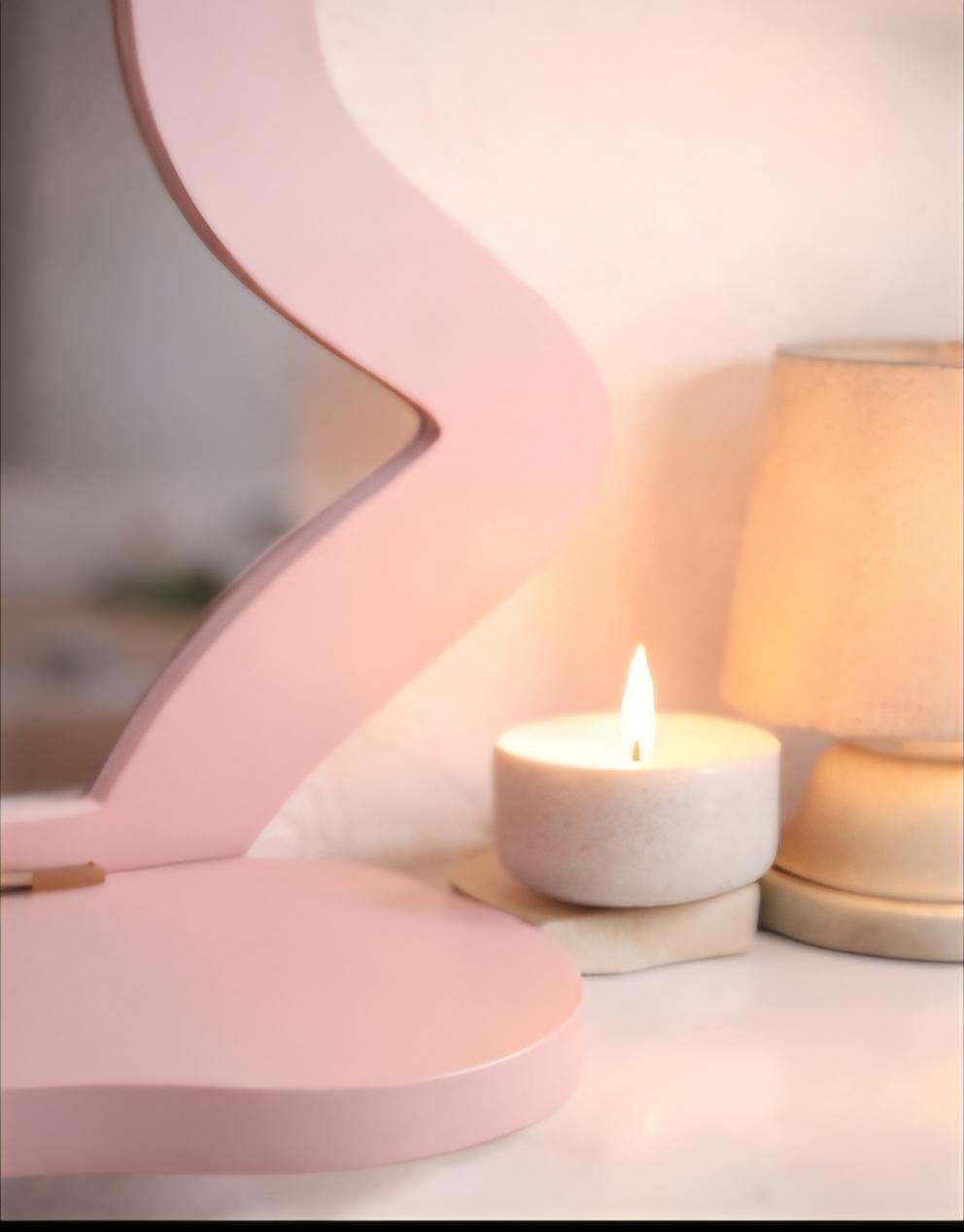 Pink Wavy Mirror Shelf | Reflective Vanity Accent Decor