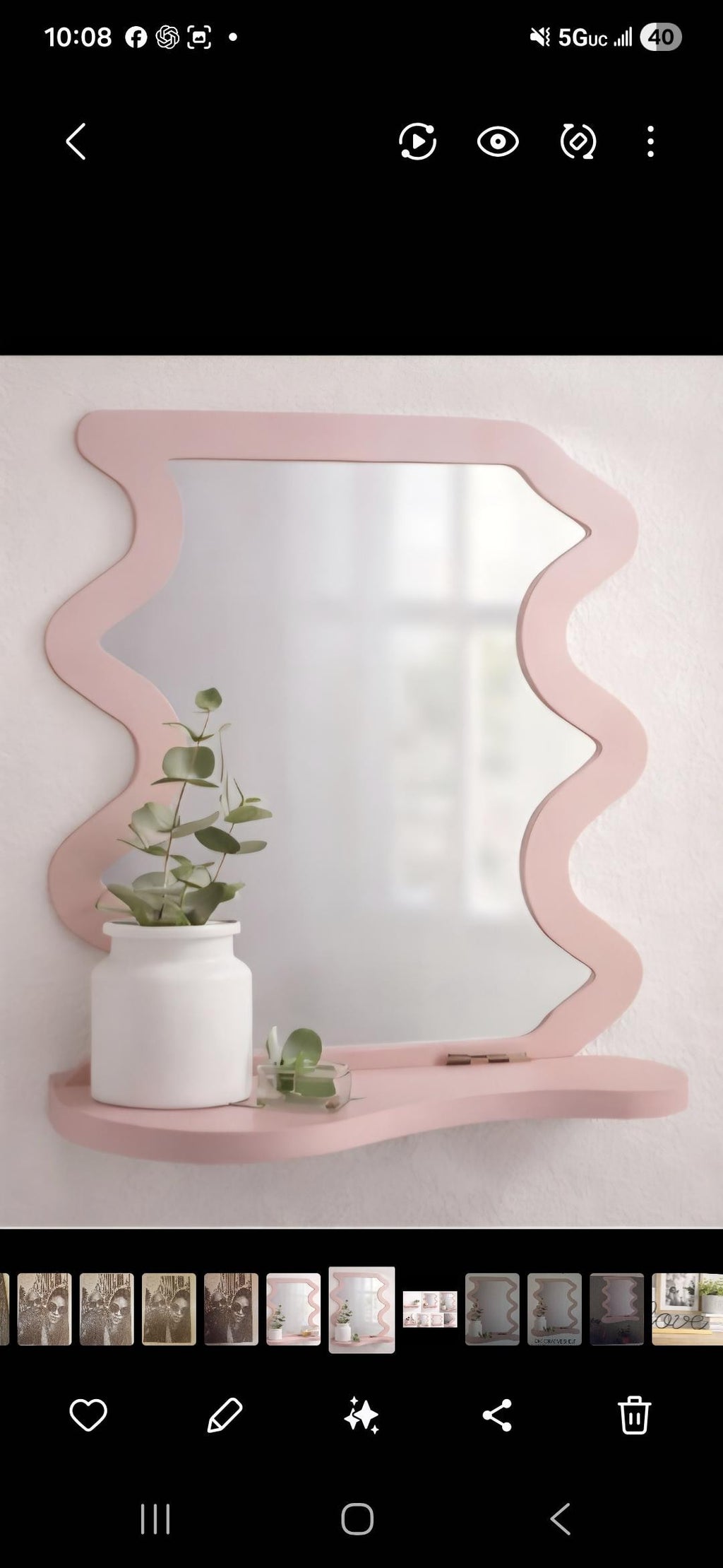 Pink Wavy Mirror Shelf | Reflective Vanity Accent Decor