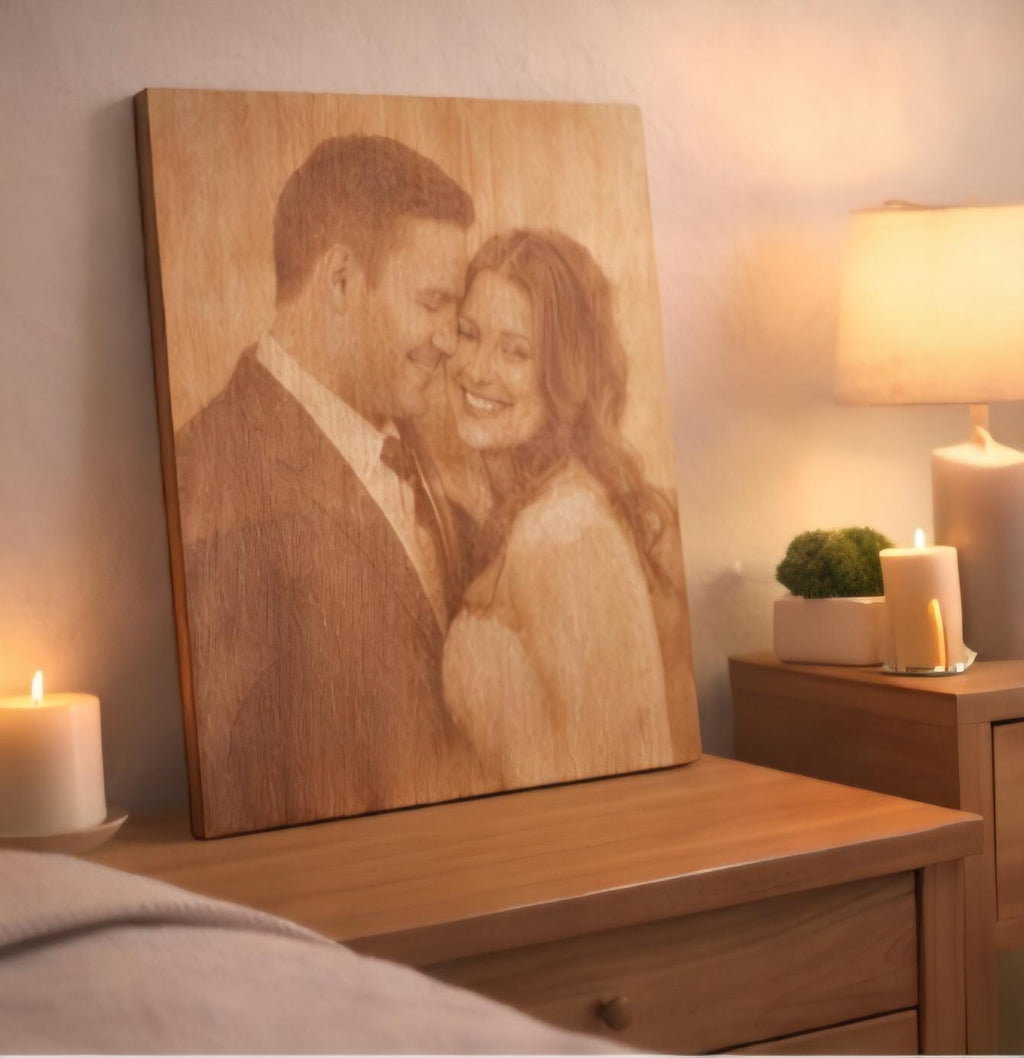 Custom Wedding Photo Engraved Wood Panel | Personalized Couple Portrait, Anniversary Gift