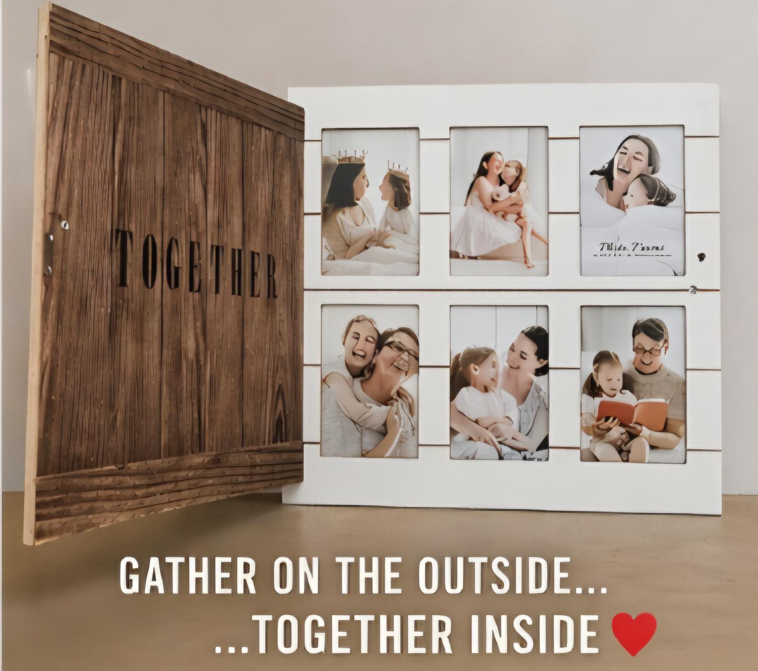 Rustic Wood Hidden Photo Frame – “Gather Together” Farmhouse Family Decor