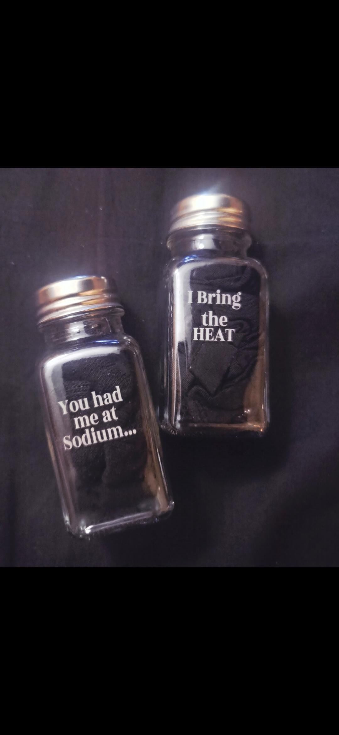 Funny Salt and Pepper Shakers Set, Couples Kitchen Gift, “You Had Me at Sodium” “I Bring the Heat”, Wedding Gift, Housewarming Gift