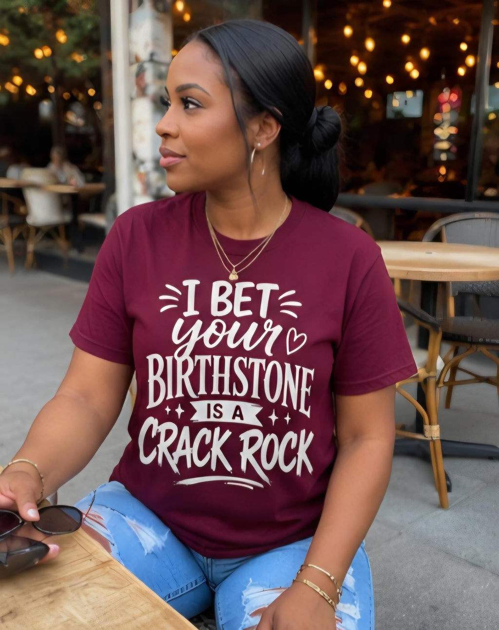 Funny Sarcastic Graphic T-Shirt | “I Bet Your Birthstone Is A Crack Rock” Shirt | Viral Humor Tee | Trendy Streetwear Shirt