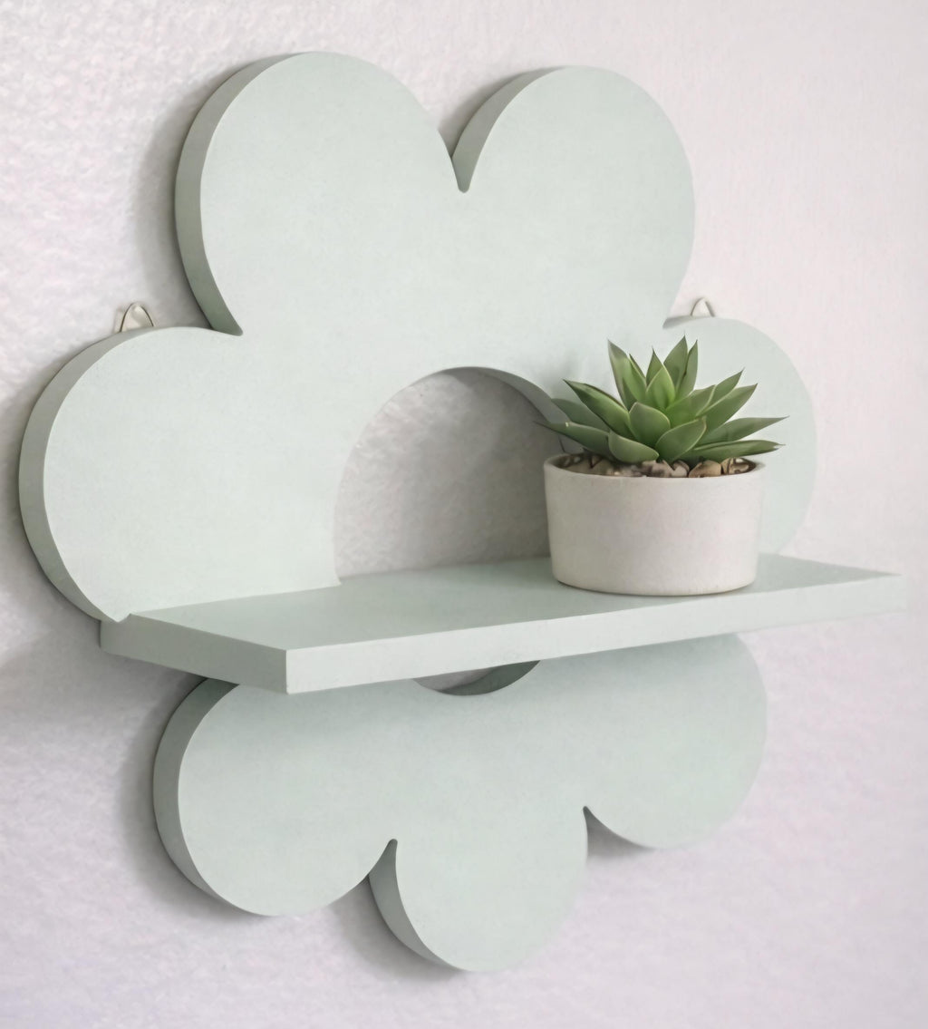 Green Flower Shelf | 10x10 Decorative Floating Display | Boho Nursery Decor