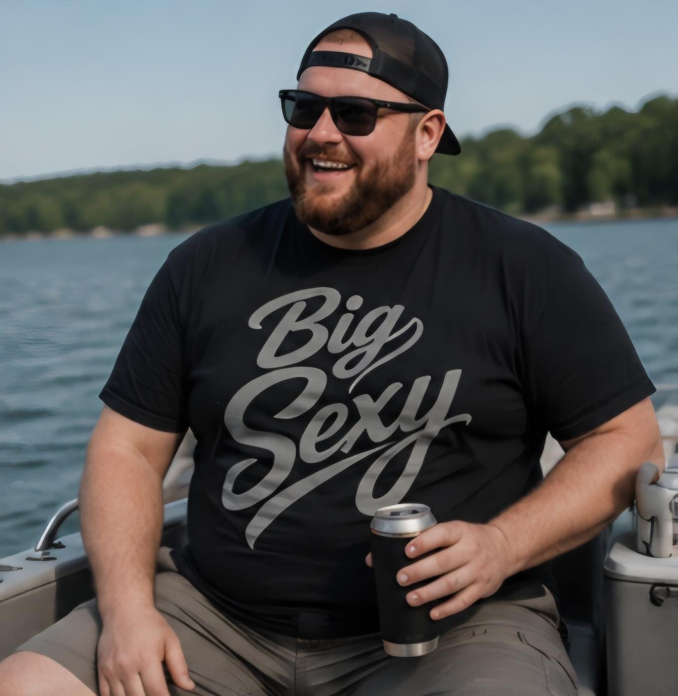 Big Sexy Men’s Graphic T-Shirt – Funny Plus Size Confidence Shirt – Silver Vinyl Style Tee – Big Guy Fashion – Gift for Him