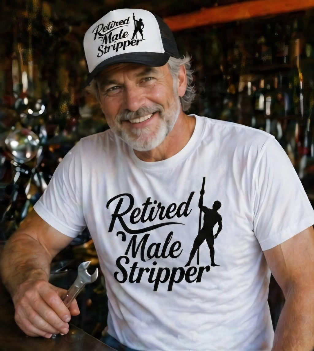 Retired Male Stripper Shirt and Hat Set | Funny Retirement Outfit