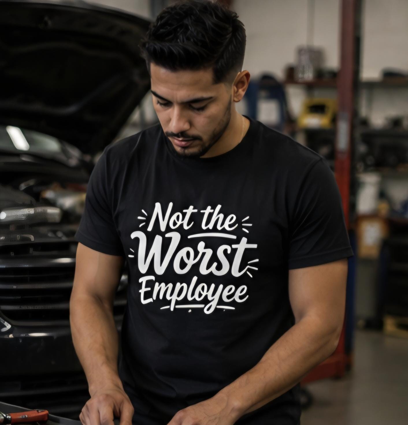 Not The Worst Employee T-Shirt – Funny Work Shirt – Office Humor Tee – Coworker Gift – Black Graphic Tee – Employee Appreciation Joke Shirt