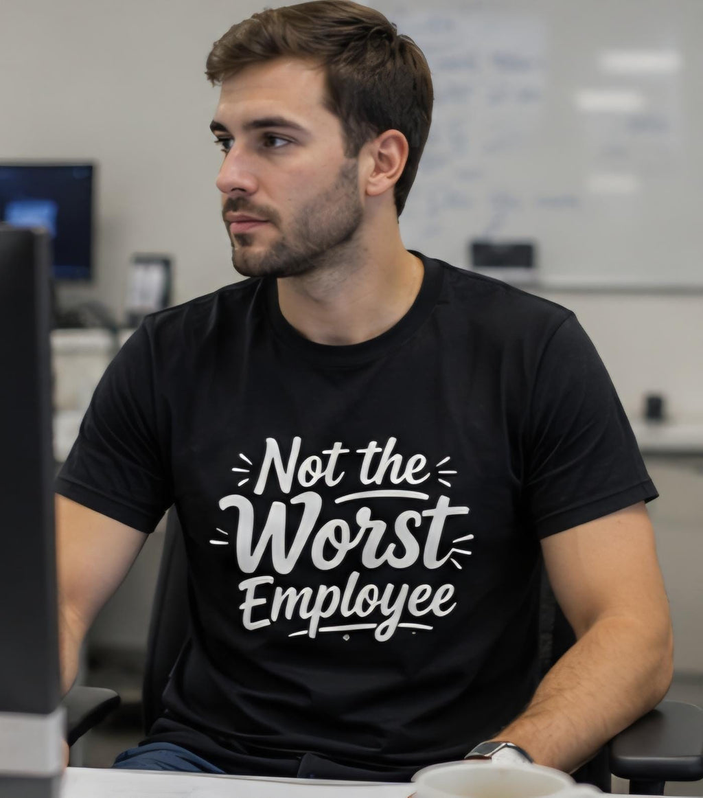 Not The Worst Employee T-Shirt – Funny Work Shirt – Office Humor Tee – Coworker Gift – Black Graphic Tee – Employee Appreciation Joke Shirt