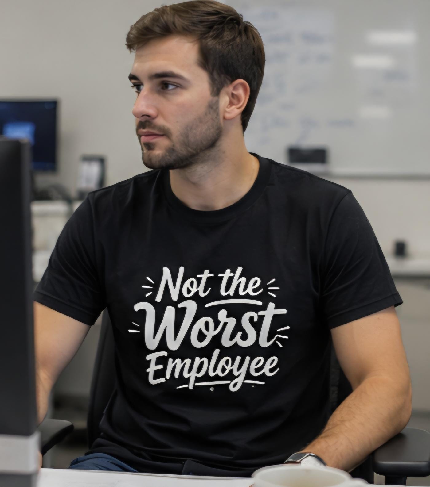 Not The Worst Employee T-Shirt – Funny Work Shirt – Office Humor Tee – Coworker Gift – Black Graphic Tee – Employee Appreciation Joke Shirt