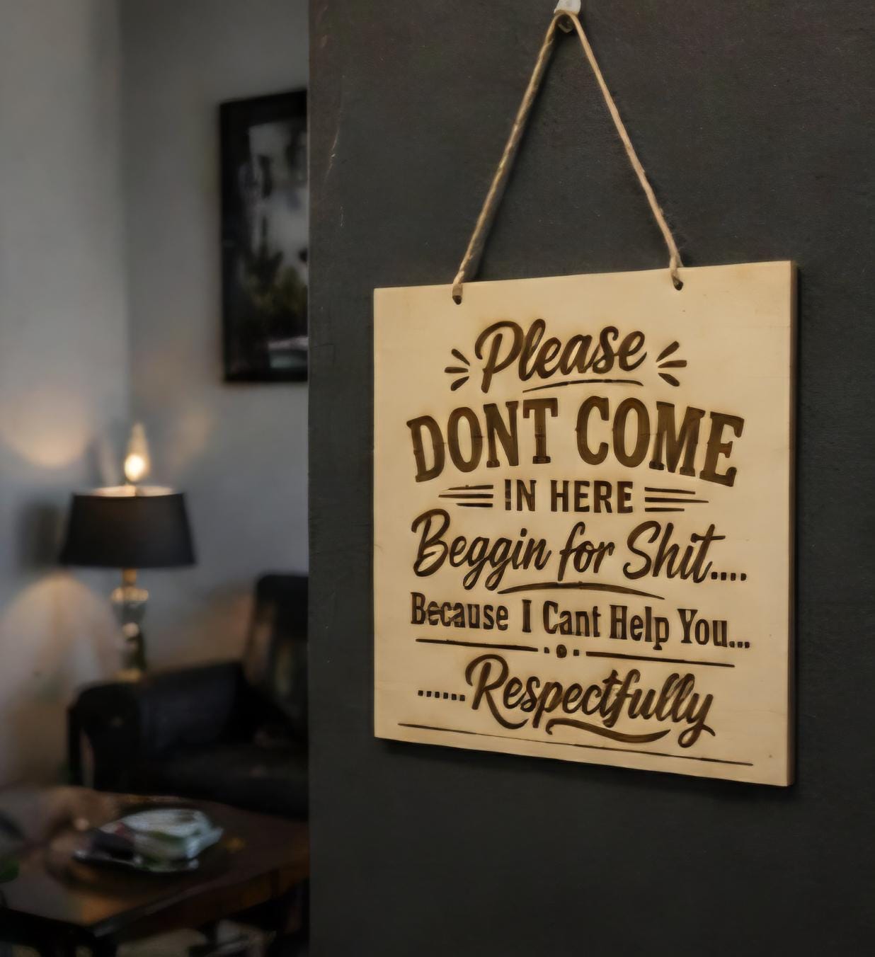 Funny Wood Door Sign 12x12 – Sarcastic Office Decor, Adult Humor Home Sign