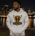 King Bee Hoodie White – Gold Crown Bee Logo Pullover – Luxury Streetwear Statement