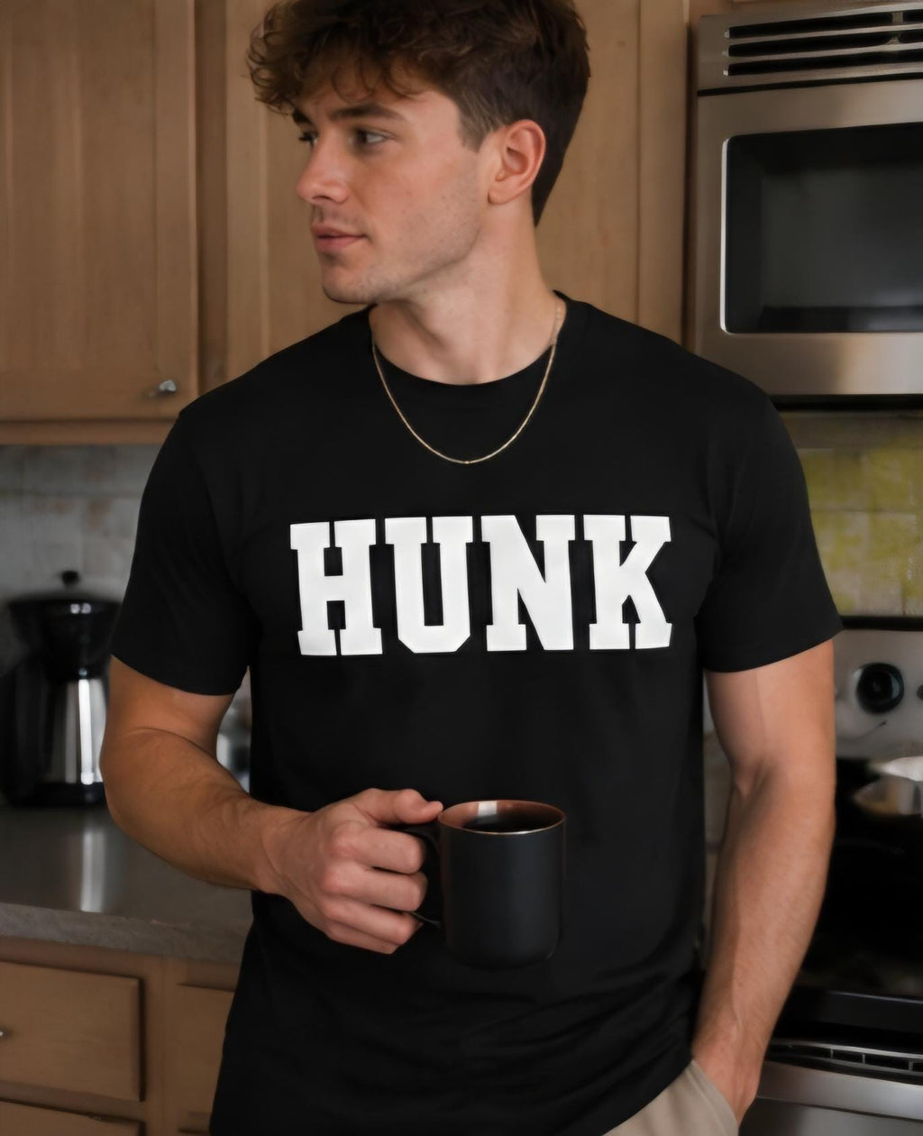 HUNK T-Shirt – Bold Men’s Graphic Tee – Funny Confidence Shirt – Gym Shirt – Streetwear Tee – Black Shirt with White Lettering