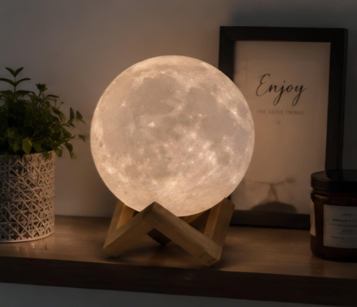 Battery Operated Moon Lamp | 2-Color Lunar Night Light | Cordless Bedroom Decor | Realistic Moon Light | Cozy Room Aesthetic Gift