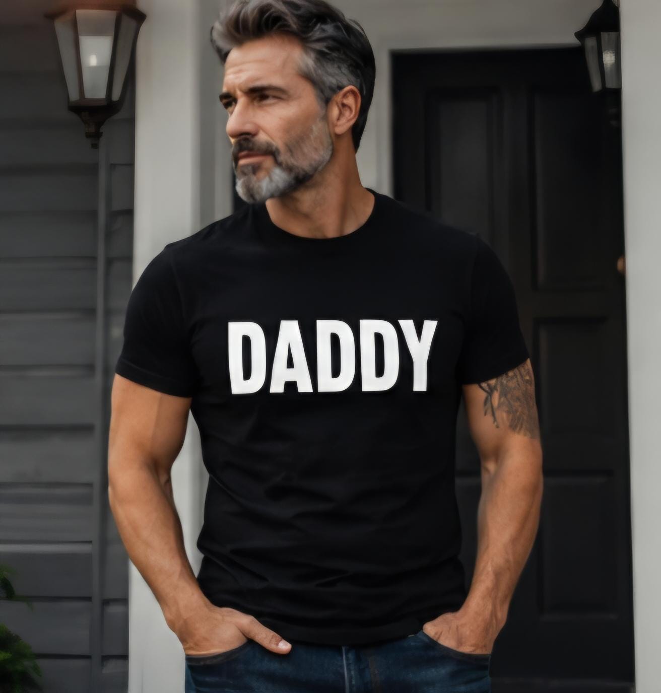 DADDY Shirt for Men | Funny Bold Graphic Tee | Black T Shirt with White Vinyl Style | Mature Men’s Fashion Shirt | Trendy Streetwear Tee