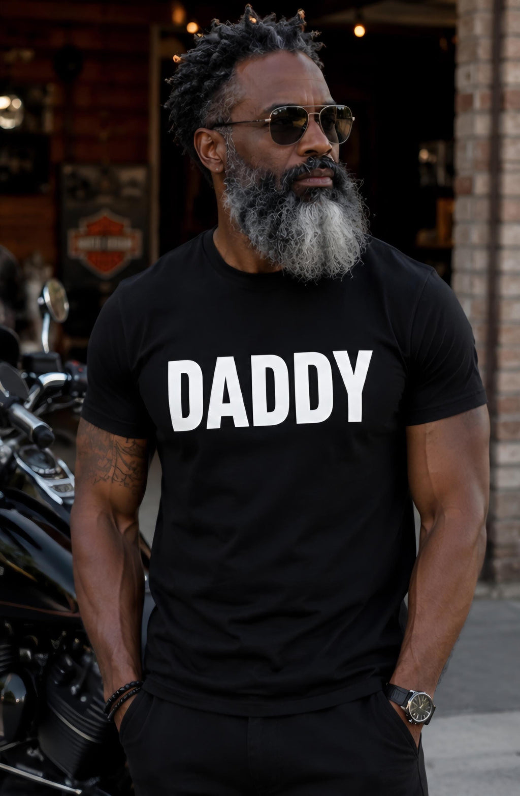 DADDY Shirt for Men | Funny Bold Graphic Tee | Black T Shirt with White Vinyl Style | Mature Men’s Fashion Shirt | Trendy Streetwear Tee