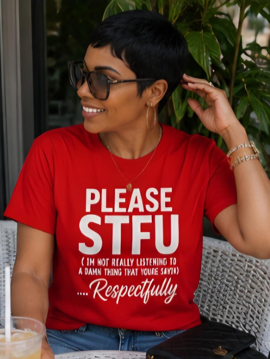 PLEASE STFU Shirt | Funny Sarcastic T-Shirt | Statement Graphic Tee | Adult Humor Shirt | Respectfully Shirt | Funny Red Tee