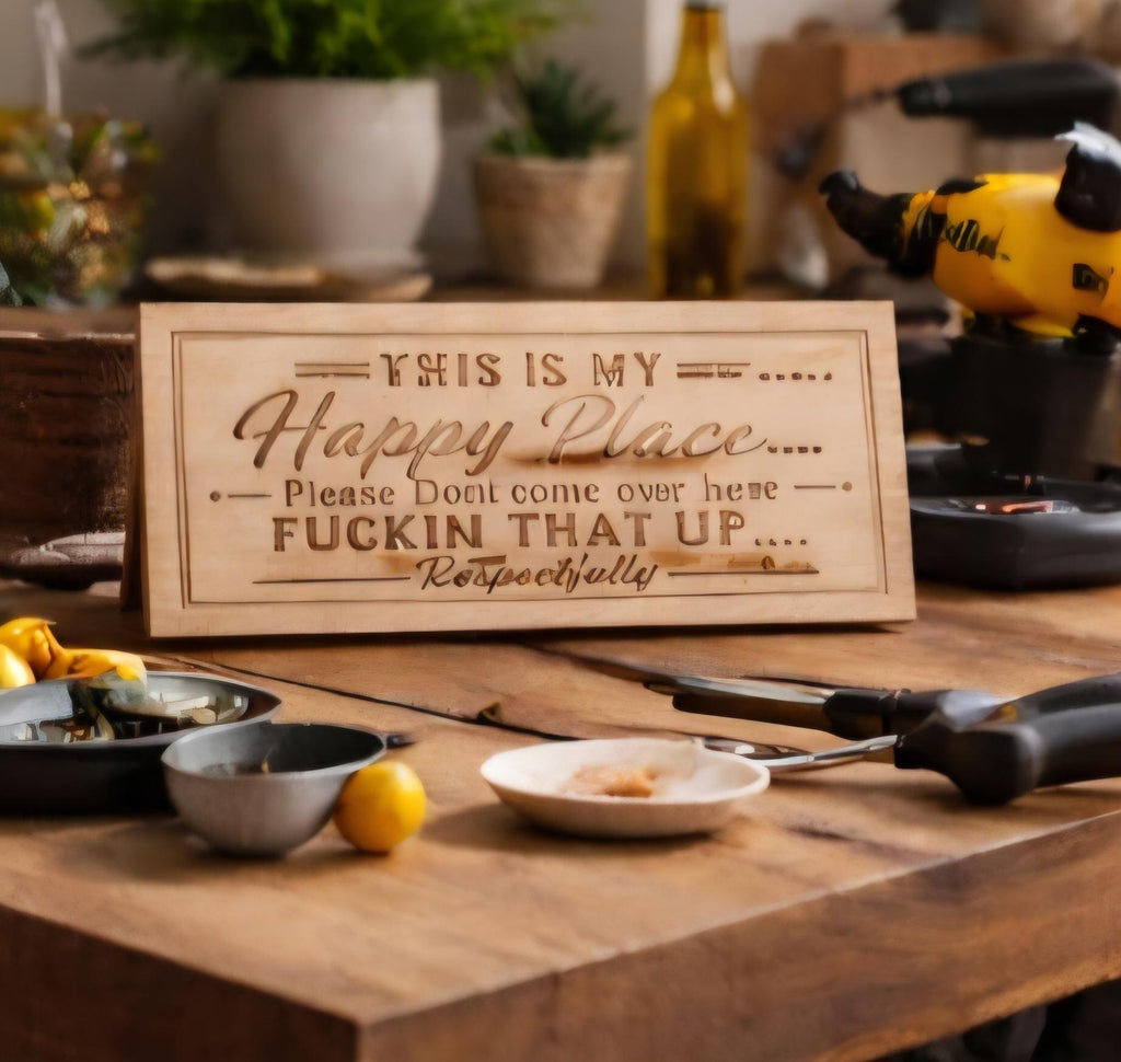 Funny Wood Sign – “This Is My Happy Place” – Sarcastic Home Decor (11x5")