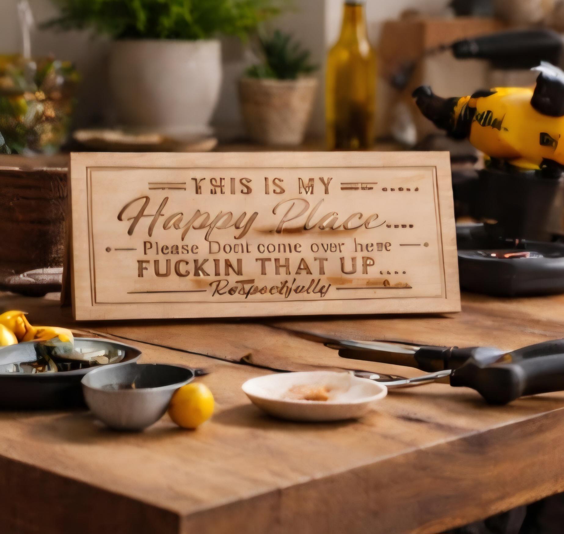 Funny Wood Sign – “This Is My Happy Place” – Sarcastic Home Decor (11x5")